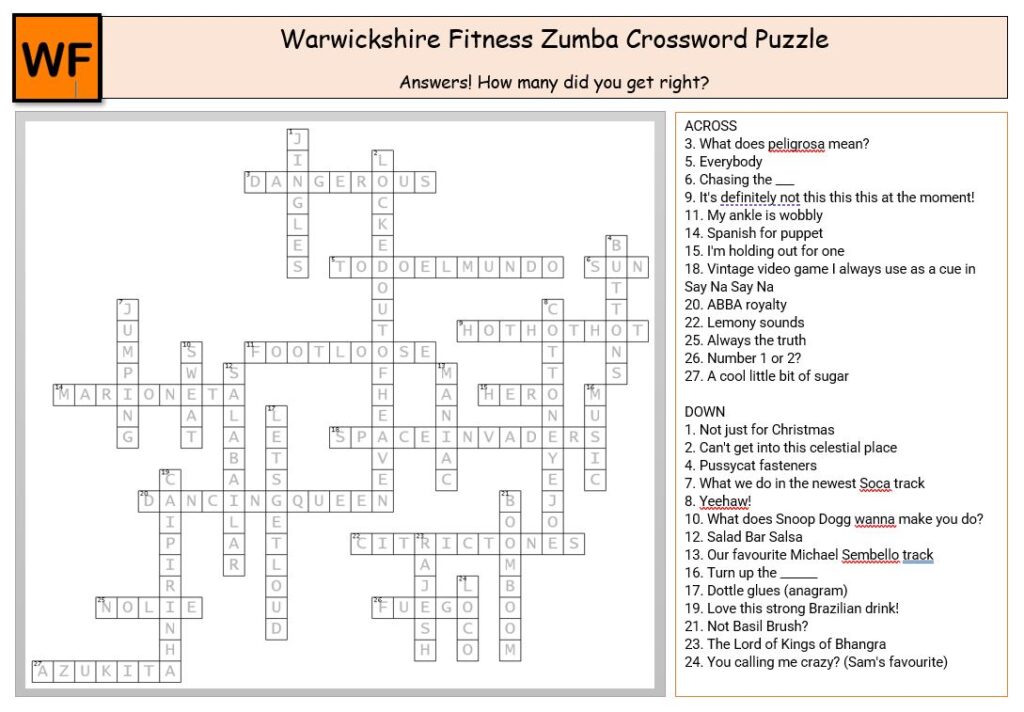 Crossword Puzzle Winner Warwickshire Fitness